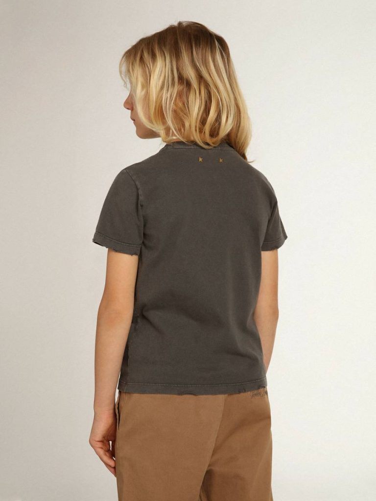Golden Goose Anthracite Gray Boys’ T-Shirt In Gray With Distressed Treatment Topwear Selection (4-12 Years) Kids - 5