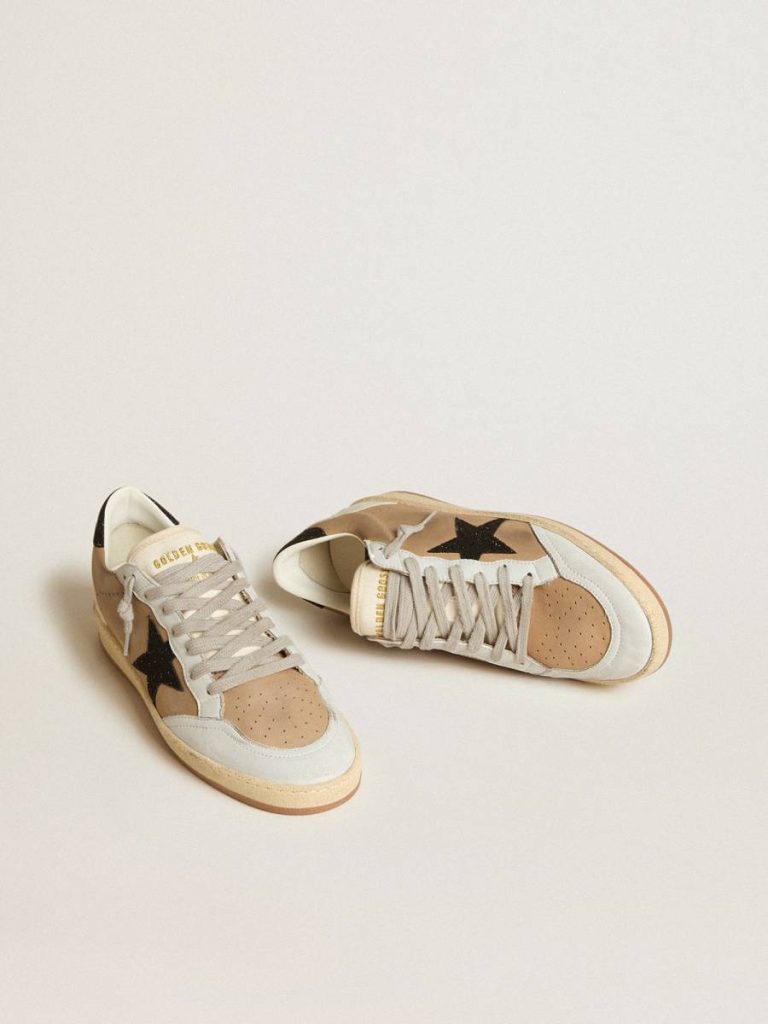 Golden Goose Ball Star Ball Star In Beige Nubuck And Nappa With Black Swarovski Crystal Star Women - 2