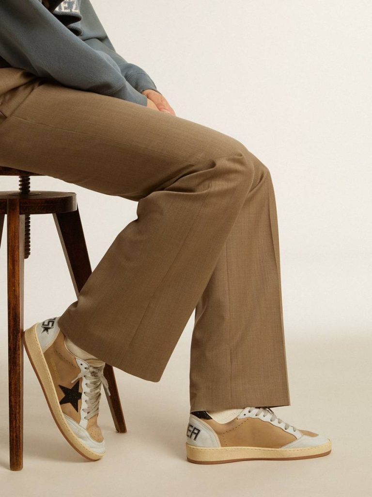 Golden Goose Ball Star Ball Star In Beige Nubuck And Nappa With Black Swarovski Crystal Star Women - 3
