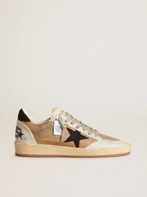 Golden Goose Ball Star Ball Star In Beige Nubuck And Nappa With Black Swarovski Crystal Star Women - 1