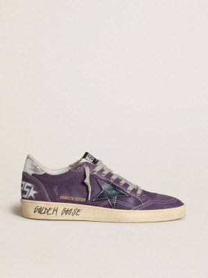 Golden Goose Ball Star In Purple Suede With Leather Star And Metallic Heel Tab Ball Star Men - 1