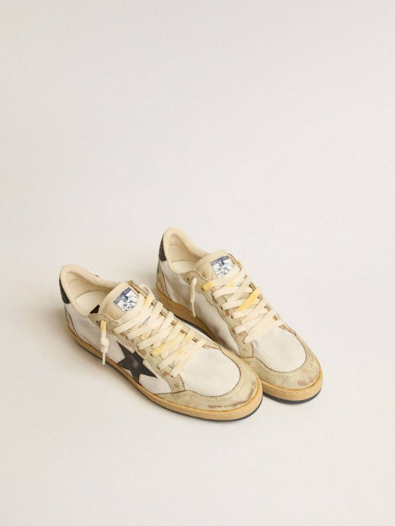 Golden Goose Ball Star In White Mesh With Vintage Blue Leather Star And Heel Tab Men Ball Star - 2