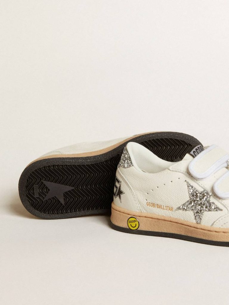 Golden Goose Ball Star Junior In Nappa With Silver Glitter Star And Heel Tab Kids Little Girls (1-3 Years) - 3