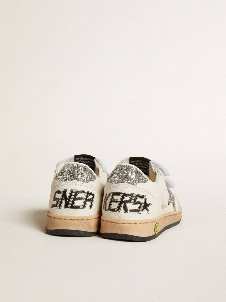 Golden Goose Ball Star Junior In Nappa With Silver Glitter Star And Heel Tab Kids Little Girls (1-3 Years) - 4