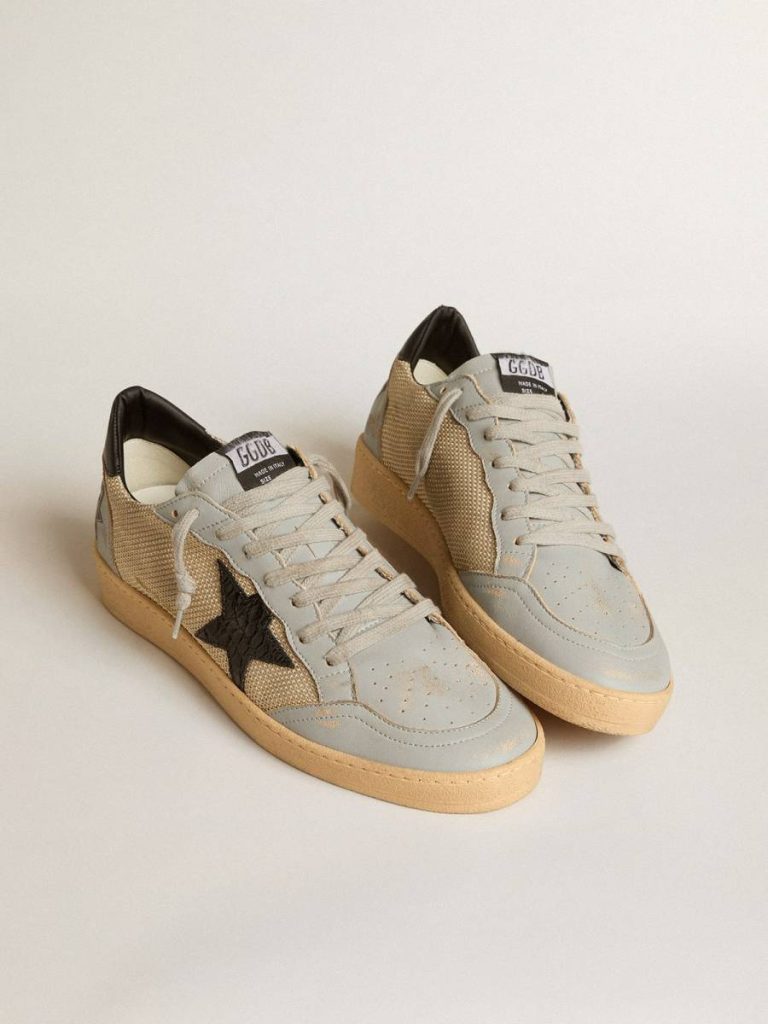 Golden Goose Ball Star Men Men's Ball Star Ltd In Beige Mesh With Croc-Print Leather Star And Nappa Inserts - 2
