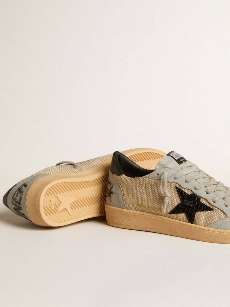 Golden Goose Ball Star Men Men's Ball Star Ltd In Beige Mesh With Croc-Print Leather Star And Nappa Inserts - 3