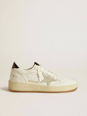 Golden Goose Ball Star Men White Ball Star With Ice-Gray Suede Star And Glossy Black Leather Heel Tab - 1