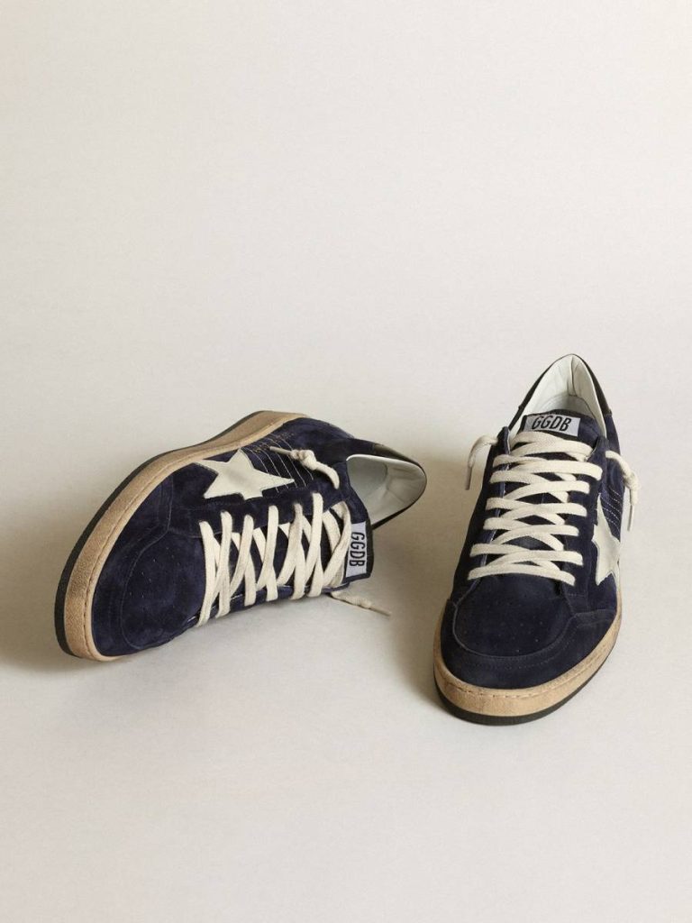 Golden Goose Ball Star Men's Ball Star In Dark Blue Suede With White Nubuck Star Men - 2