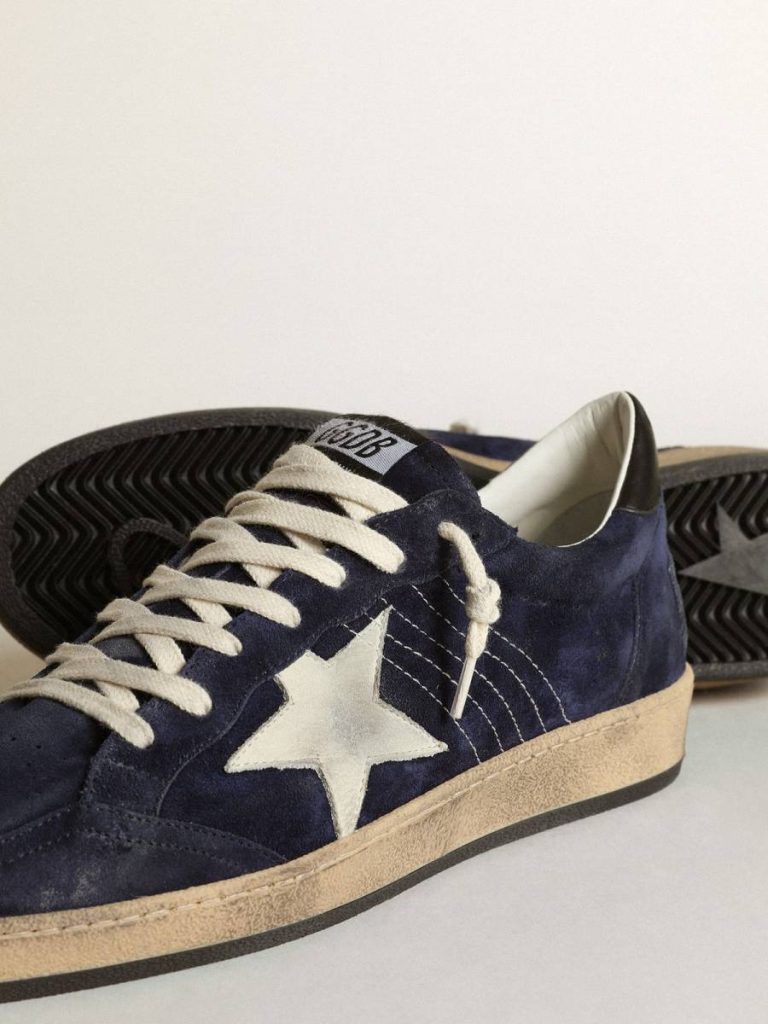 Golden Goose Ball Star Men's Ball Star In Dark Blue Suede With White Nubuck Star Men - 3