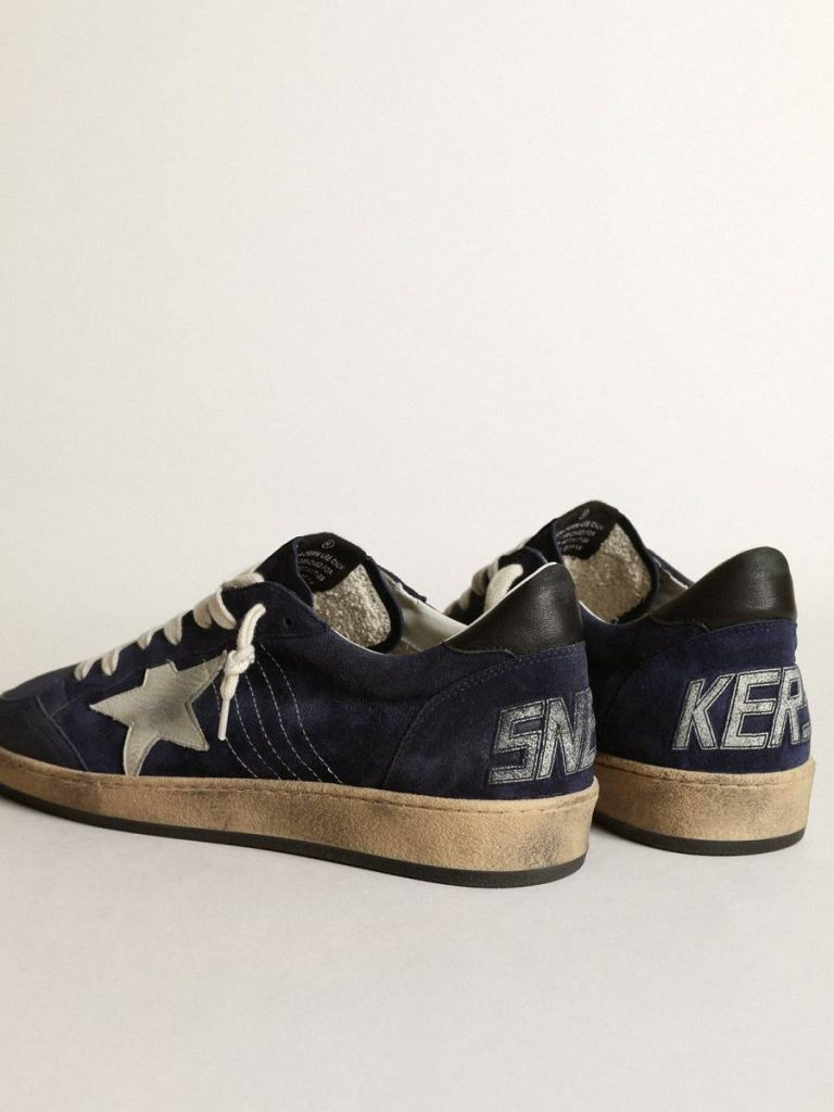 Golden Goose Ball Star Men's Ball Star In Dark Blue Suede With White Nubuck Star Men - 4