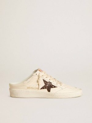 Golden Goose Ball Star Sabots In Ivory Nappa With Bronze Glitter Star Ball Star Women - 1