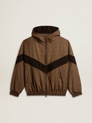 Golden Goose Beige And Black Coats & Jackets Men Windcheater In Beige And Black Houndstooth - 1