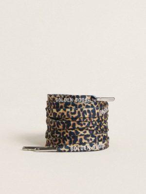 Golden Goose Beige Leopard-Print Laces With Contrasting White Logo Women Laces Beige And Brown Leopard Print - 1