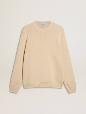 Golden Goose Beige Men’s Beige Crew Neck Sweater With ‘Golden’ Lettering On The Back Men Knitwear - 1