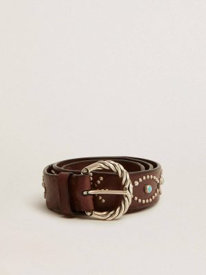 Golden Goose Belts Women Women's Belt In Dark Brown Leather With Colored Studs Dark Brown - 1