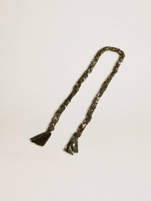 Golden Goose Black Braided Fabric Charm With Brass Chain Bag Accessories Women - 1
