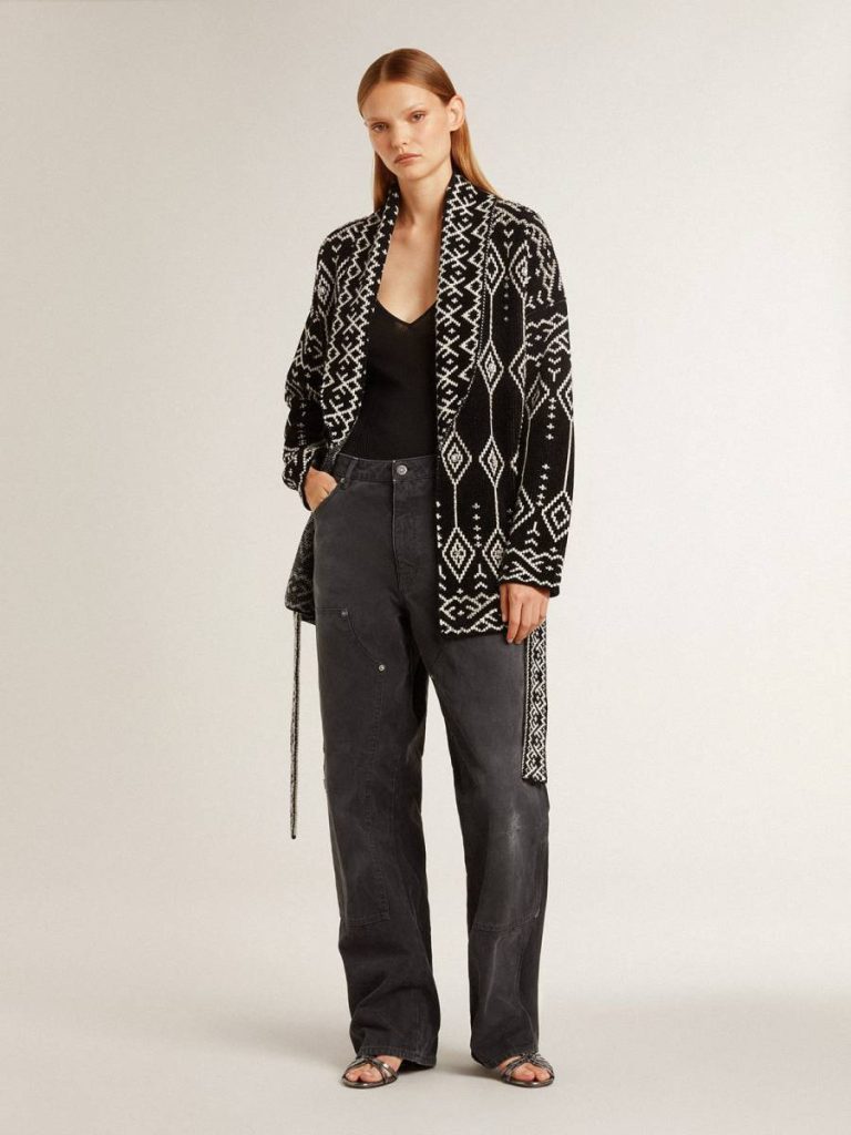 Golden Goose Black Knitwear Women Women’s Black Cardigan With Belt And Crystals - 3