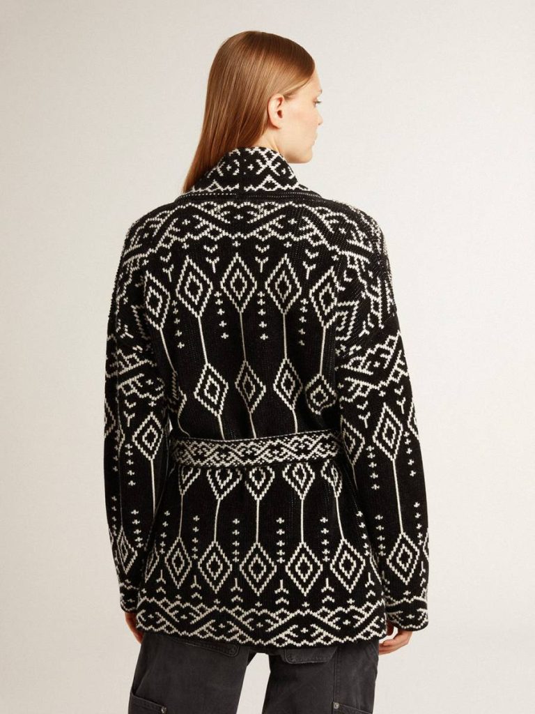 Golden Goose Black Knitwear Women Women’s Black Cardigan With Belt And Crystals - 4