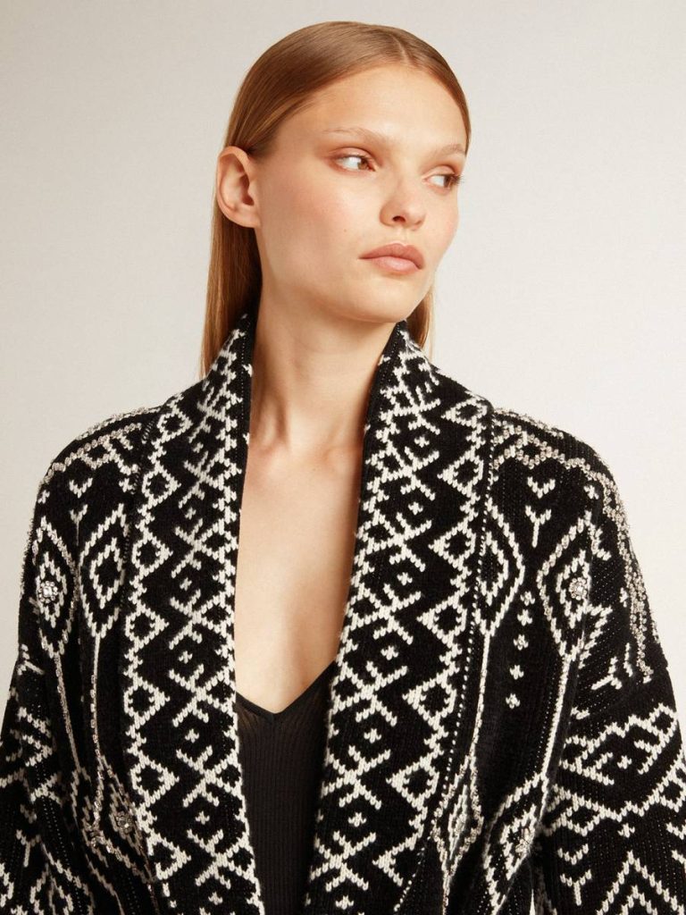 Golden Goose Black Knitwear Women Women’s Black Cardigan With Belt And Crystals - 5