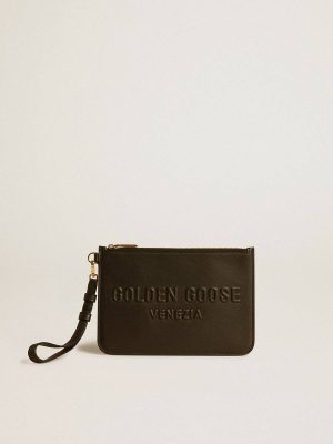 Golden Goose Black Pouch In Black Leather With Raised Logo Bag Accessories Women - 1