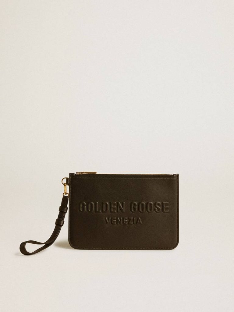 Golden Goose Black Pouch In Black Leather With Raised Logo Bag Accessories Women - 1