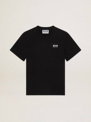 Golden Goose Black T-Shirts & Polo Shirts Men's Black T-Shirt With Contrasting White Logo And Star Men - 1
