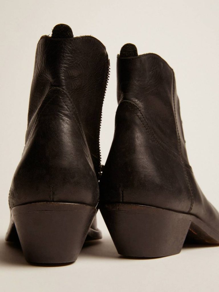Golden Goose Black Women Young Ankle Boots In Black Leather With Sand-Colored Embroidery Boots - 5