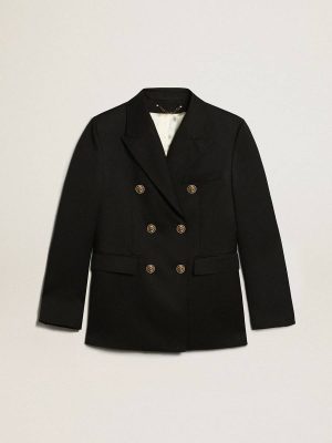 Golden Goose Blazers Dark Blue Women Women's Double-Breasted Dark Blue Blazer - 1