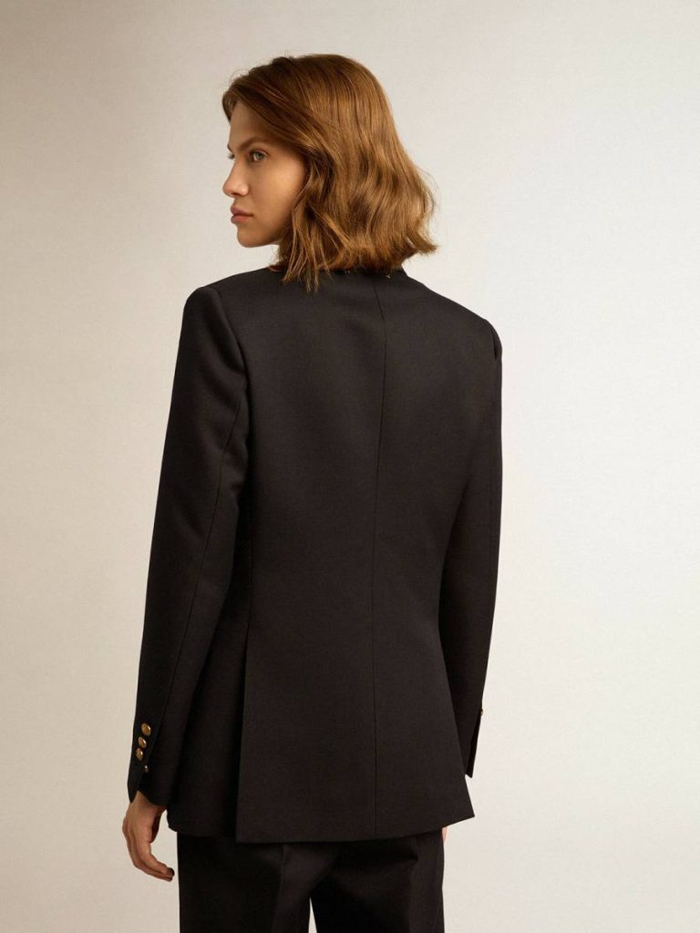 Golden Goose Blazers Dark Blue Women Women's Double-Breasted Dark Blue Blazer - 4