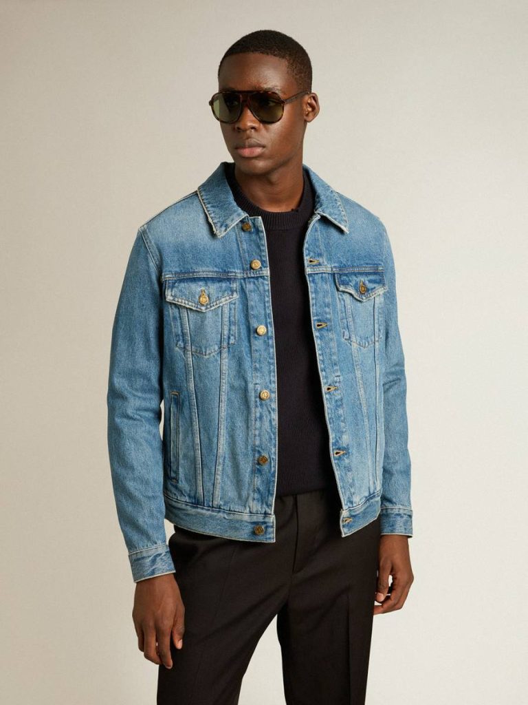 Golden Goose Blue Men's Denim Jacket With Medium Wash Coats & Jackets Men - 2