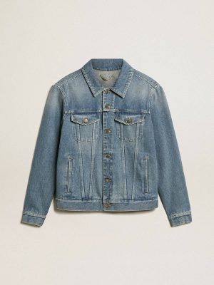Golden Goose Blue Men's Denim Jacket With Medium Wash Coats & Jackets Men - 1