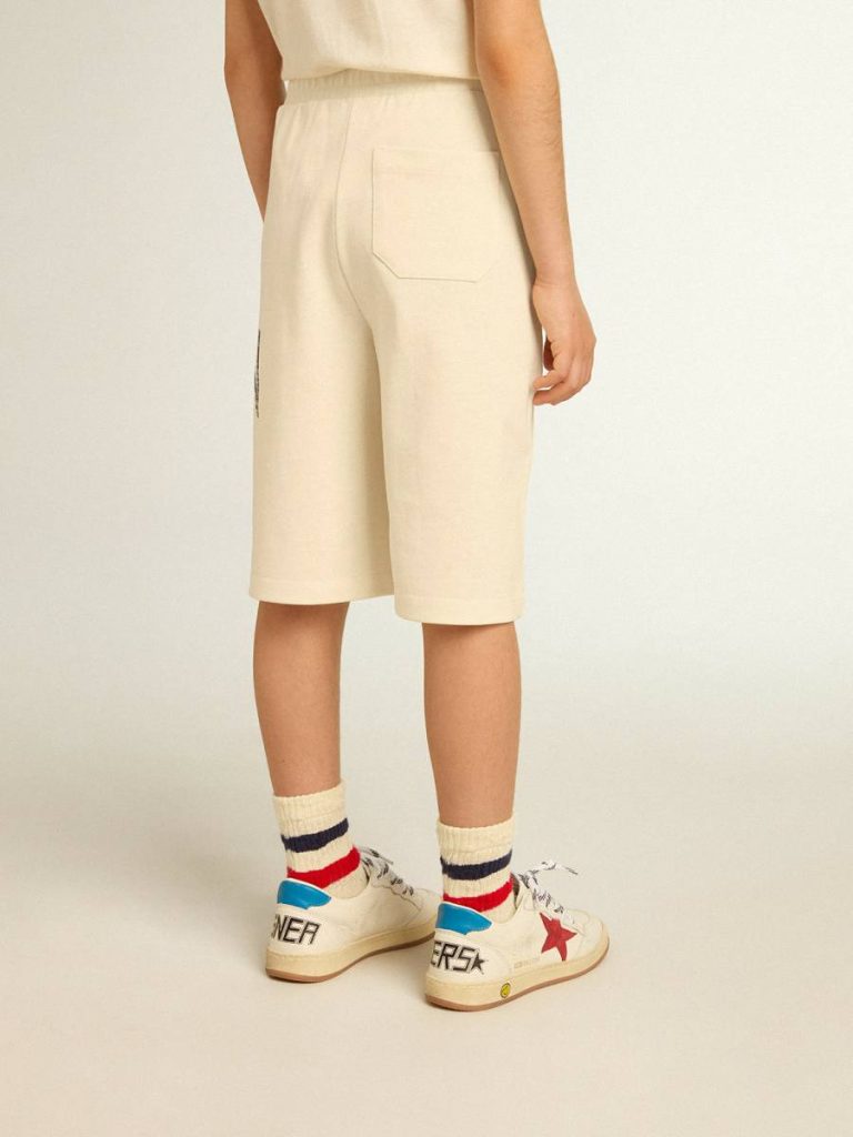 Golden Goose Bottomwear Selection (4-12 Years) Kids Boys’ Bermuda Shorts In Aged White With Print On The Front Aged White - 2