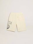 Golden Goose Bottomwear Selection (4-12 Years) Kids Boys’ Bermuda Shorts In Aged White With Print On The Front Aged White - 4