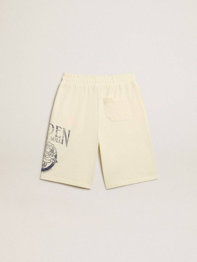 Golden Goose Bottomwear Selection (4-12 Years) Kids Boys’ Bermuda Shorts In Aged White With Print On The Front Aged White - 4