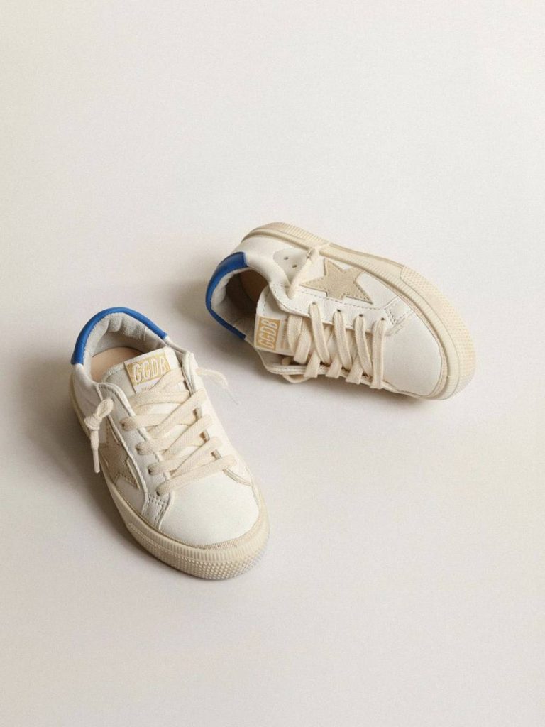 Golden Goose Boys (4-10 Years) White May Teen With Gray Suede Star And Blue Heel Tab Kids White - 2