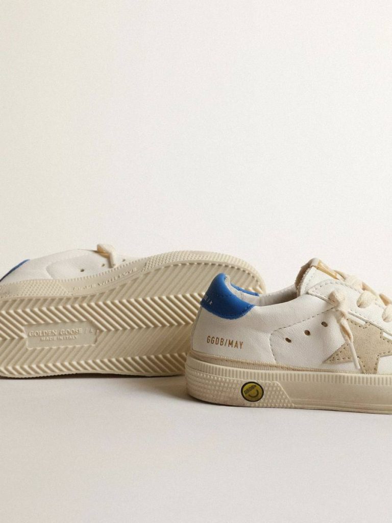 Golden Goose Boys (4-10 Years) White May Teen With Gray Suede Star And Blue Heel Tab Kids White - 3