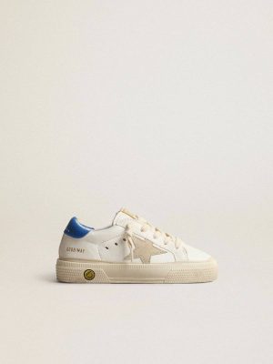 Golden Goose Boys (4-10 Years) White May Teen With Gray Suede Star And Blue Heel Tab Kids White - 1