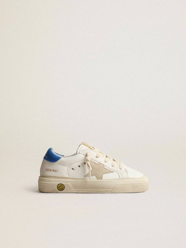 Golden Goose Boys (4-10 Years) White May Teen With Gray Suede Star And Blue Heel Tab Kids White - 1