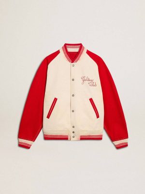 Golden Goose Coats & Jackets Bomber Jacket In Worn White And Red With Embroidery Worn White And Red Men - 1