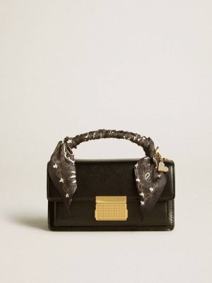 Golden Goose Crossbody Bags Women Black Small Venezia Bag In Black Boarded Leather With Silk Scarf And Charm - 1