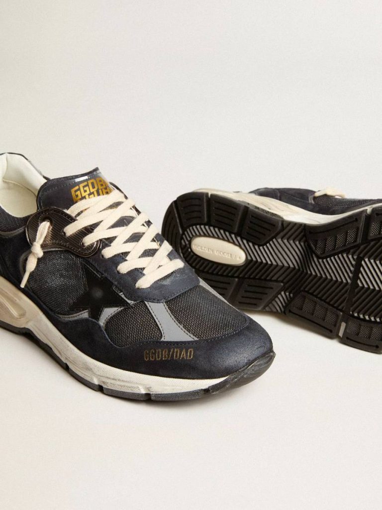 Golden Goose Dad-Star Men's Dad-Star In Dark Blue Mesh And Suede With Black Star Men - 3