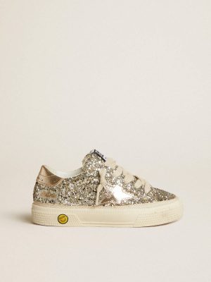 Golden Goose Girls (4-10 Years) May Young In Platinum Glitter With Metallic Leather Star And Heel Tab Kids - 1