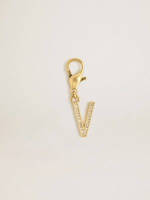 Golden Goose Gold Women Letter V Charm In Gold-Colored Brass With Crystals Bag Accessories - 1