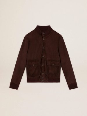 Golden Goose Golden Collection Flight Jacket In Dark Brown Suede Coats & Jackets Men Dark Brown - 1