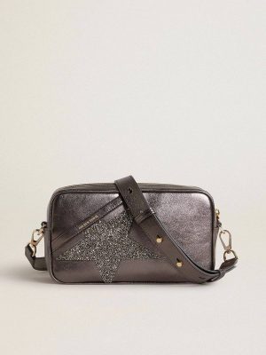 Golden Goose Gray Crossbody Bags Women Star Bag In Gray Metallic Leather With Swarovski Crystal Star - 1