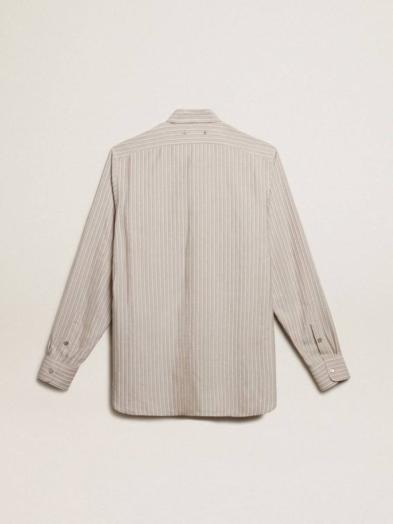 Golden Goose Gray Men's Viscose-Blend Linen Shirt With Striped Pattern Shirts Men - 2