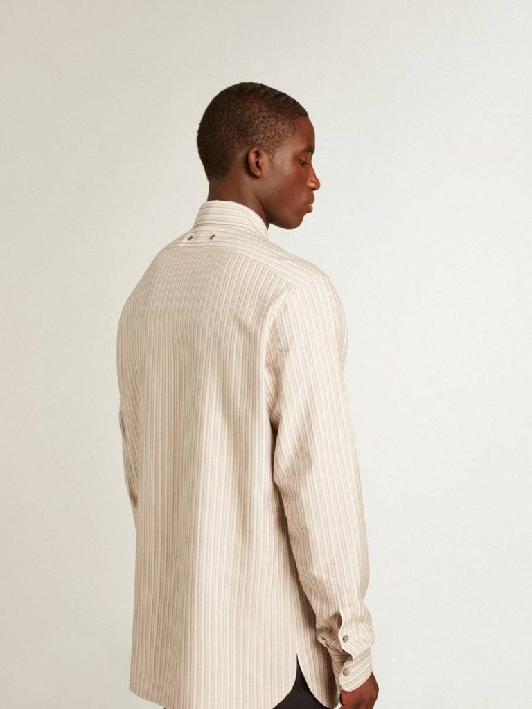 Golden Goose Gray Men's Viscose-Blend Linen Shirt With Striped Pattern Shirts Men - 5