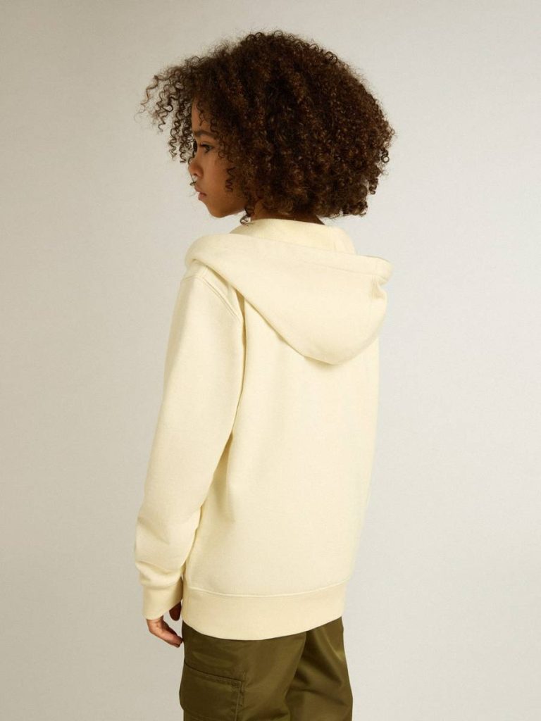 Golden Goose Hooded Sweatshirt In Worn White With Golden Embroidery On The Front Aged White Kids Topwear Selection (4-12 Years) - 5