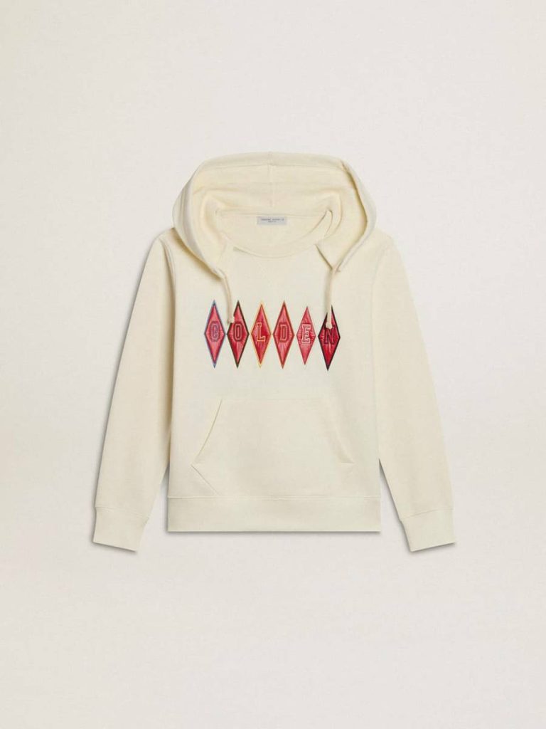 Golden Goose Hooded Sweatshirt In Worn White With Golden Embroidery On The Front Aged White Kids Topwear Selection (4-12 Years) - 1