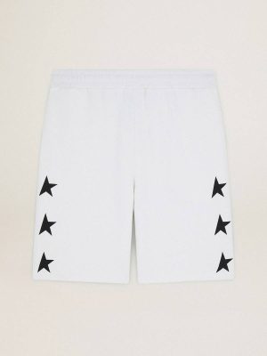Golden Goose Jeans & Pants Vintage White Men's Vintage White Bermuda Shorts With Contrasting Black Stars Men - 1